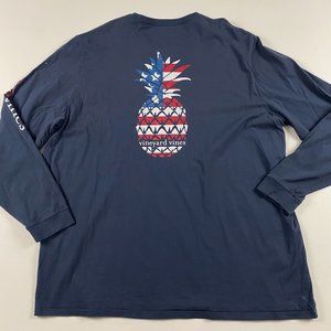 Vineyard Vines Pineapple US American Flag Long Sleeve Pocket T Shirt Mens 4XLT